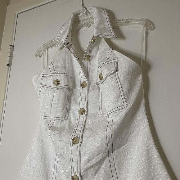 NEW! Showpo Jessica halter mini dress open back white button front US 8 - Picture 5 of 9